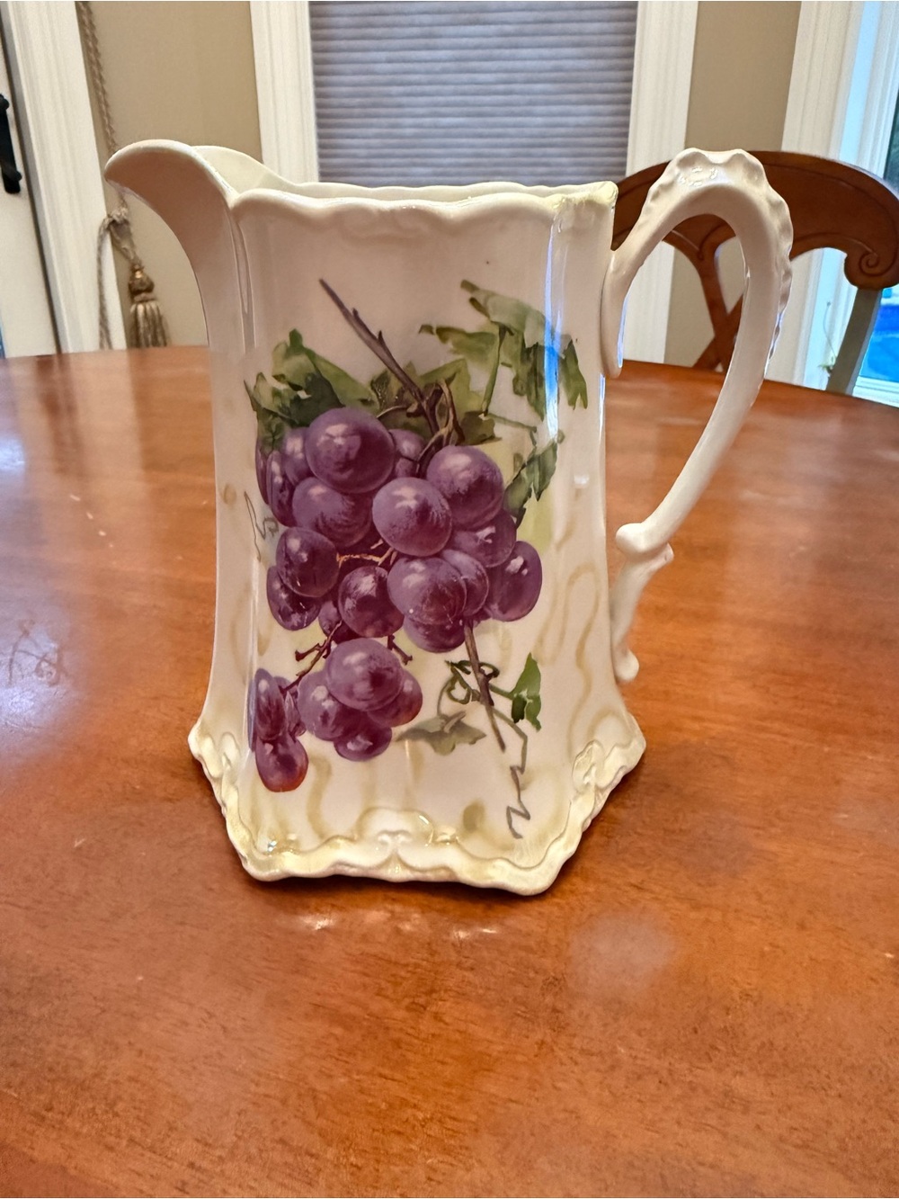 Vintage Ceramic Pitcher with Purple Grape Motif. Wellsville China Co.